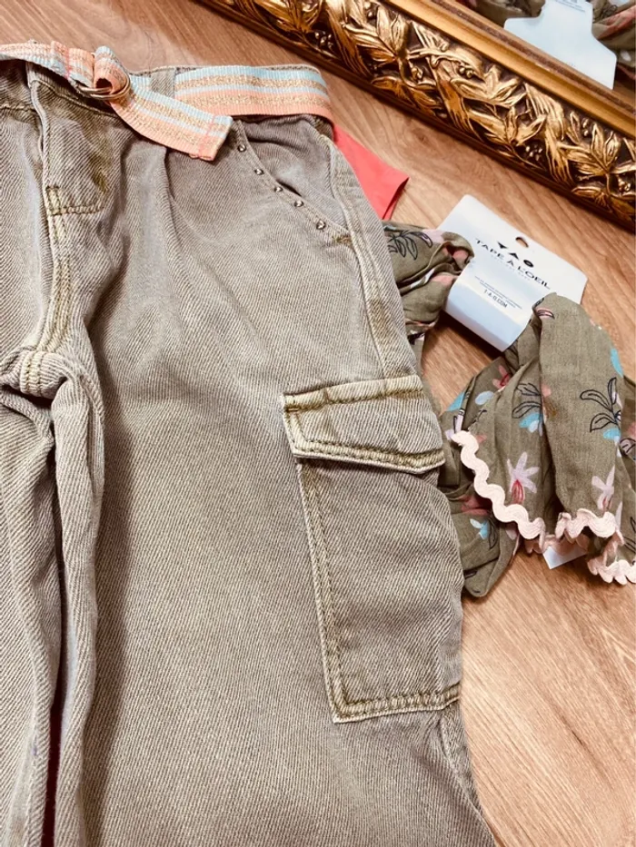 Taille 5 ans tenue 3p fille multimarque corail et kaki * fleurs * 🩷 - photo numéro 7