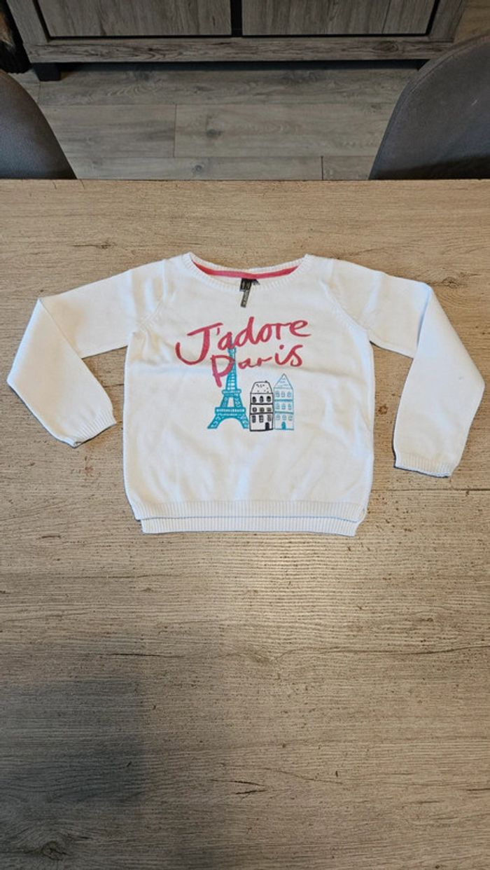 Pull léger blanc à manches longues, col rond J aime Paris, Orchestra, 4 ans - photo numéro 2