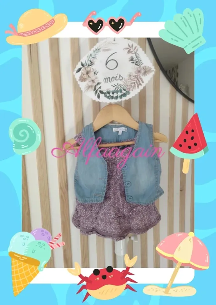 Ensemble blouse et Boléro jean 6mois - photo numéro 3