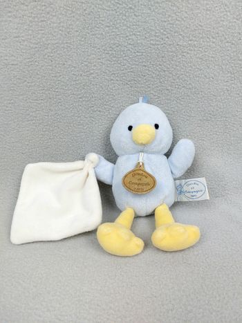 Doudou et Compagnie oiseau bleu pattes jaunes mouchoir écru