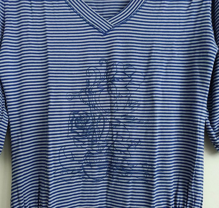 T shirt raye gris et bleu imprime fleurs a fronces. Manches 3/4. In extenso. Taille 38 - photo numéro 3