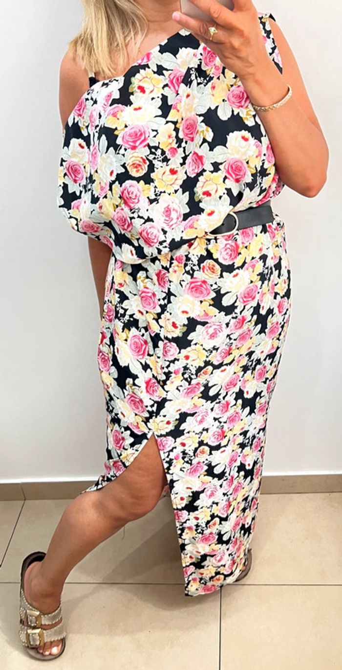 Robe longue fendu imprimée fleurs Taille 42 - photo numéro 4