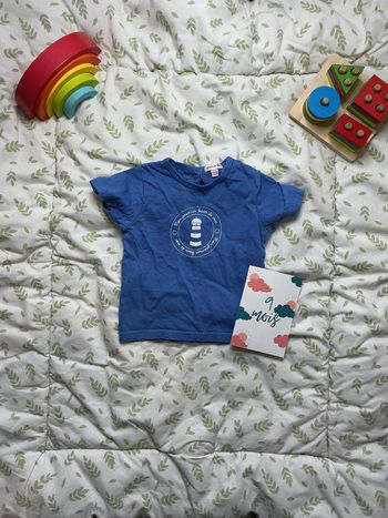 teeshirt manches courtes bleu inscription devant 9 mois grain de blé