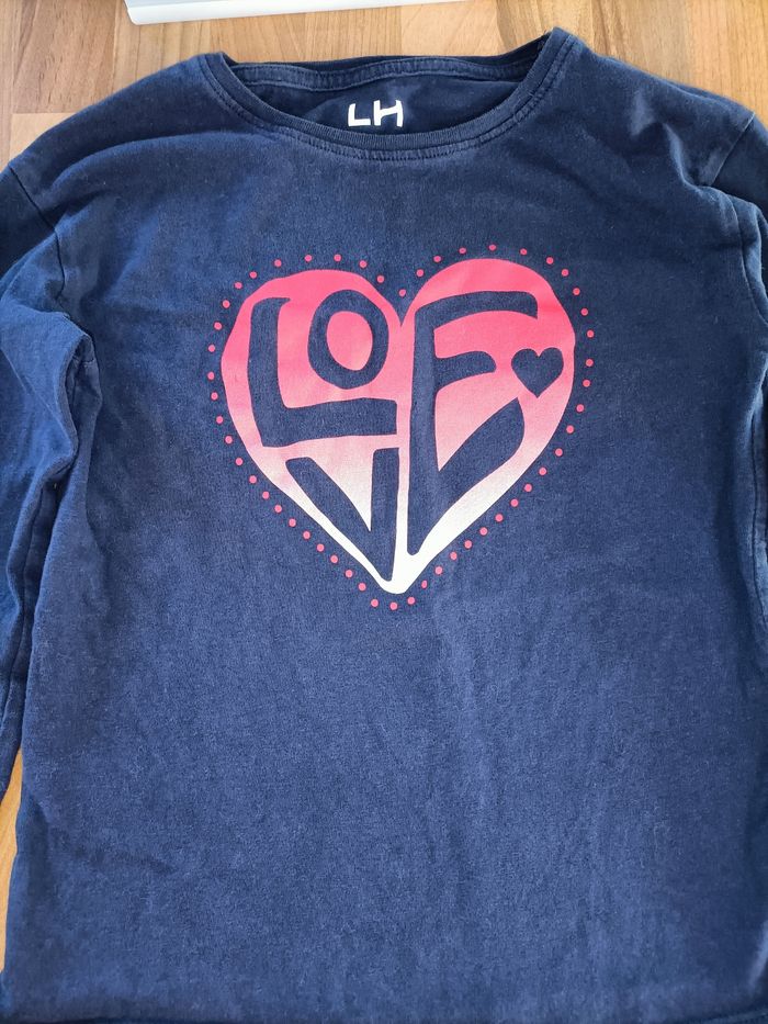 Tee-shirt manches longues marine et rose motif coeur La Halle 8 ans - photo numéro 2