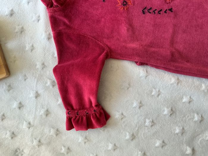 pyjama grenouillère en velours couleur prune 3 mois du pareil au même broderies devant - photo numéro 6