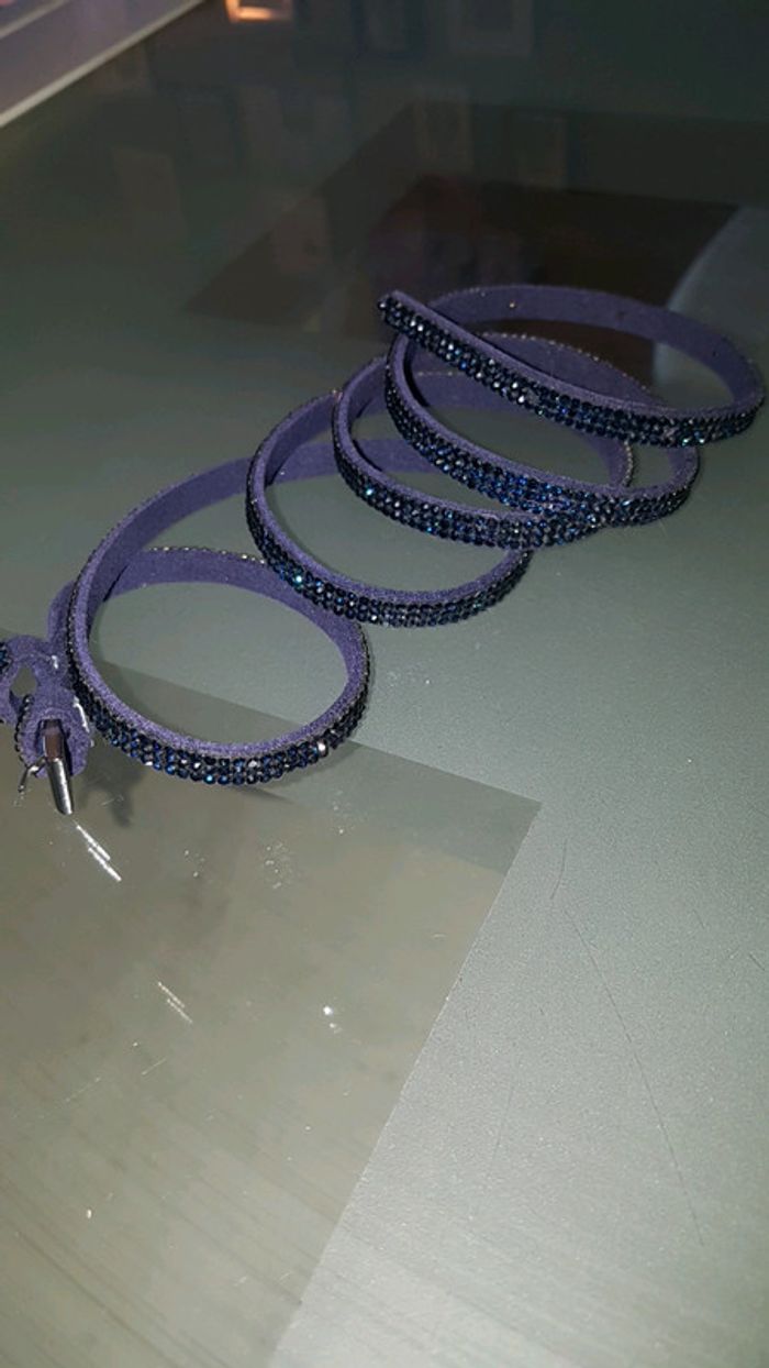 Ceinture fine à strass bleu marine - photo numéro 2