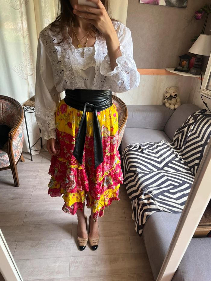 Jupe asymétrique fleurie bohème champêtre vintage - photo numéro 2
