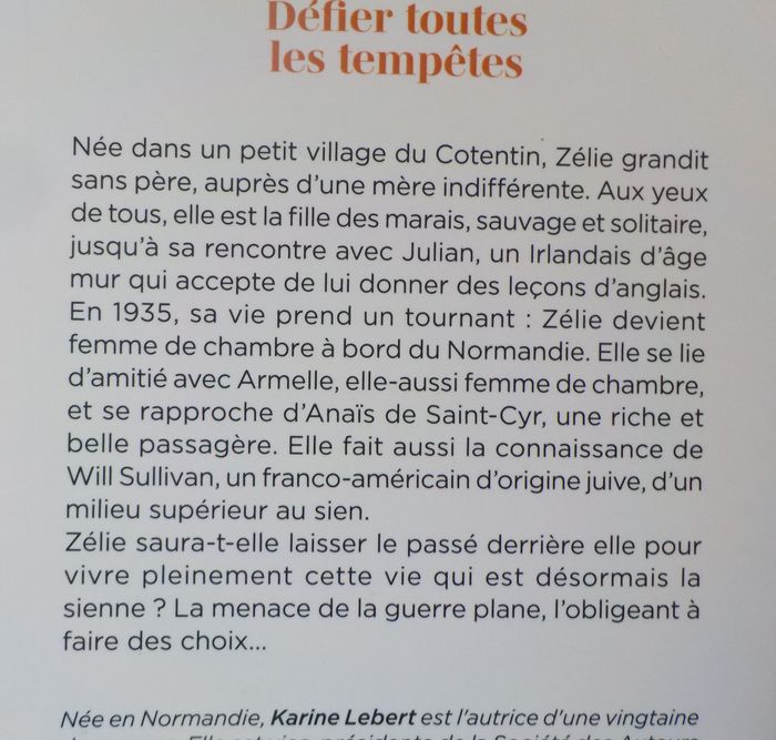 DEFIER TOUTES LES TEMPETES de Karine LEBERT Ed. France Loisirs - photo numéro 2