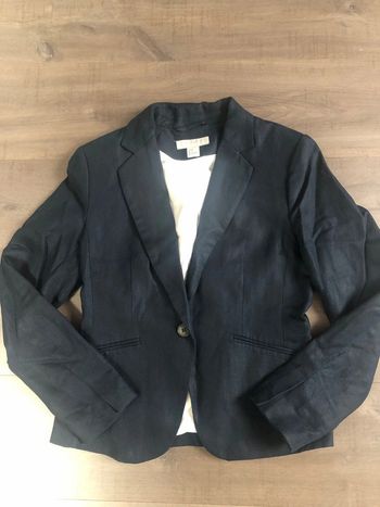 Blazer léger et ajusté bleu marine lin et coton taille 36