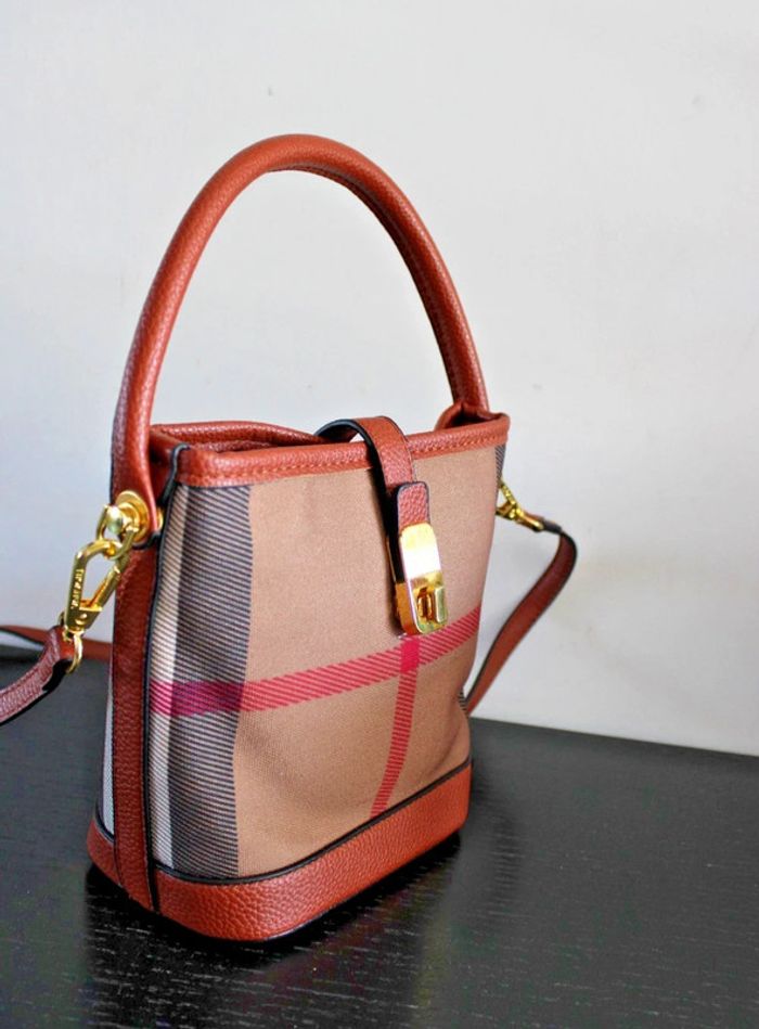 sac a porter en bandoulière ou main toile  tartan + cuir synthétique - photo numéro 3