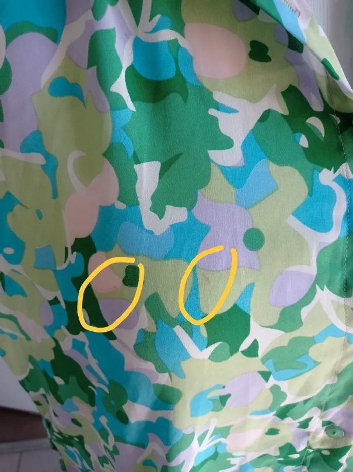 Magnifique robe chemise imprimé fantaisie vert et blanc neuf avec étiquette T.S JS Millenium - photo numéro 6