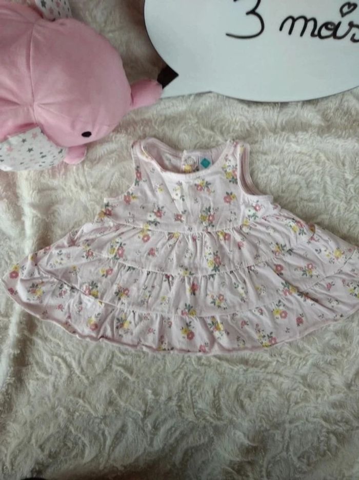 Robe courte Fille 3 mois Fleurs TEX 100% cotob - photo numéro 2