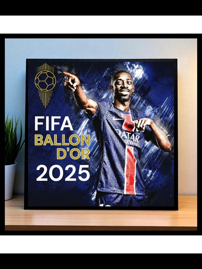 Cadre PSG Ousmane Dembele ballon d'or 2025 neuf sous emballage format 20x20cm