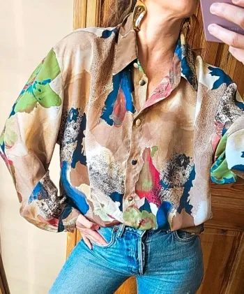 Blouse chemisier vintage multicolore