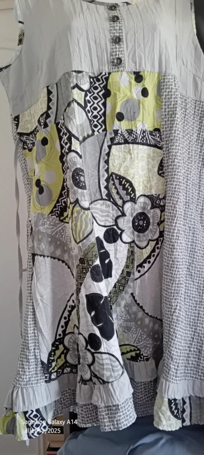 Robe tunique avec lien effet plissé motif floral gris femme 46/48 vetistyle - photo numéro 7