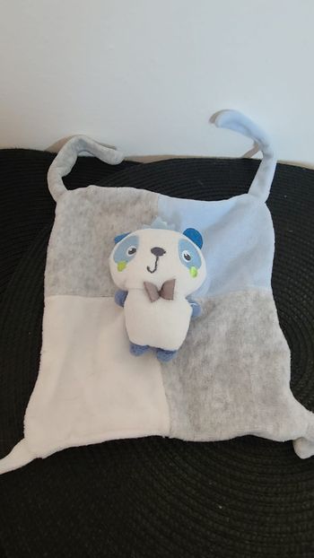 Doudou plat panda SIPLEC gris bleu couronne