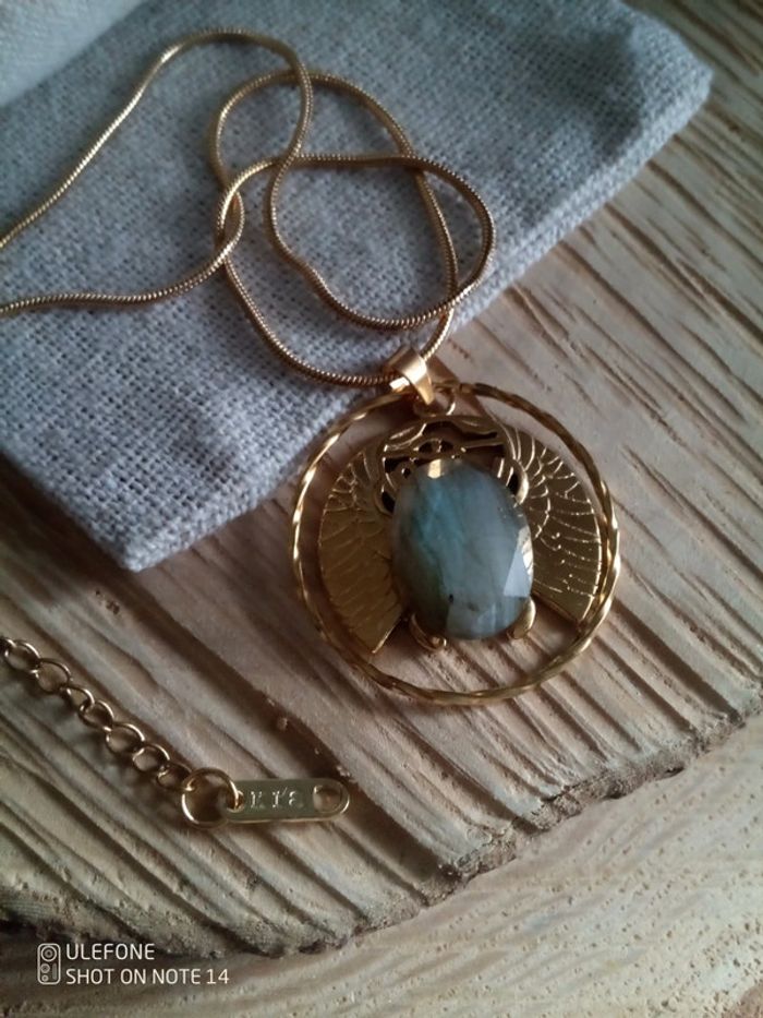 Collier pendentif scarabée pierre naturelle de labradorite - photo numéro 3