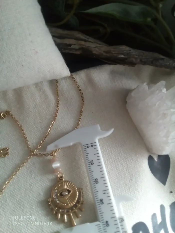 Collier pierre du soleil et sélénite pendentif oeil - photo numéro 2