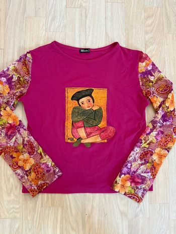 T-shirt artistique Misia Paris – taille S/M – manches longues fleuries – pièce originale & bohème