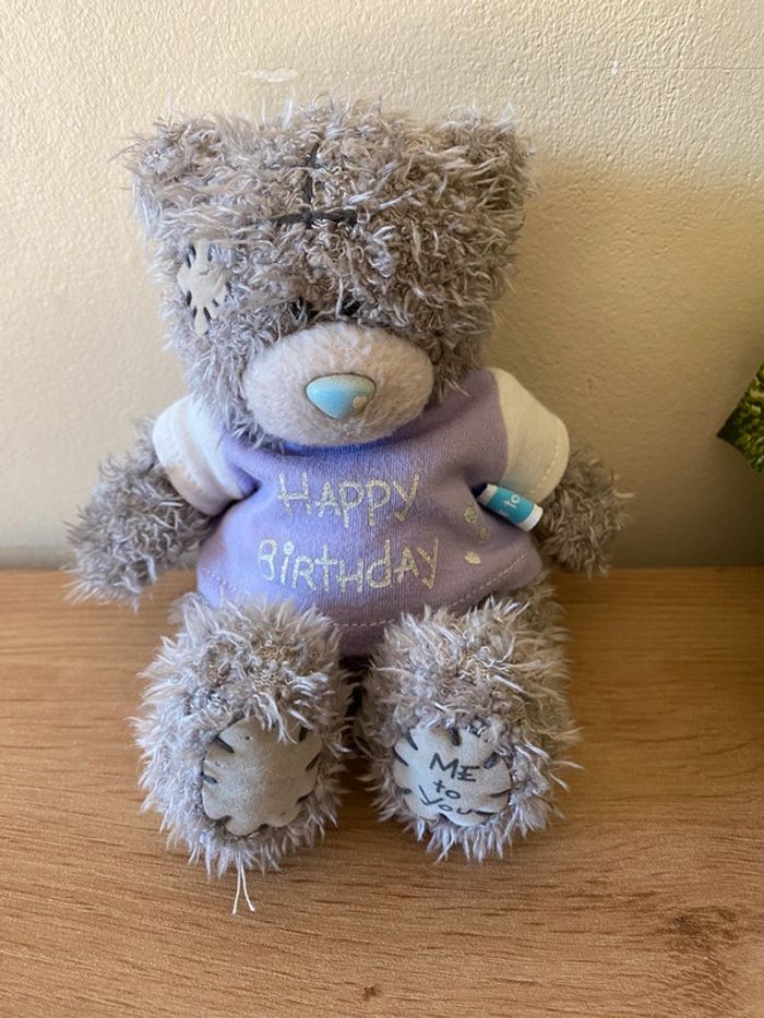 Doudou peluche ours gris Happy birthday me to you - photo numéro 2
