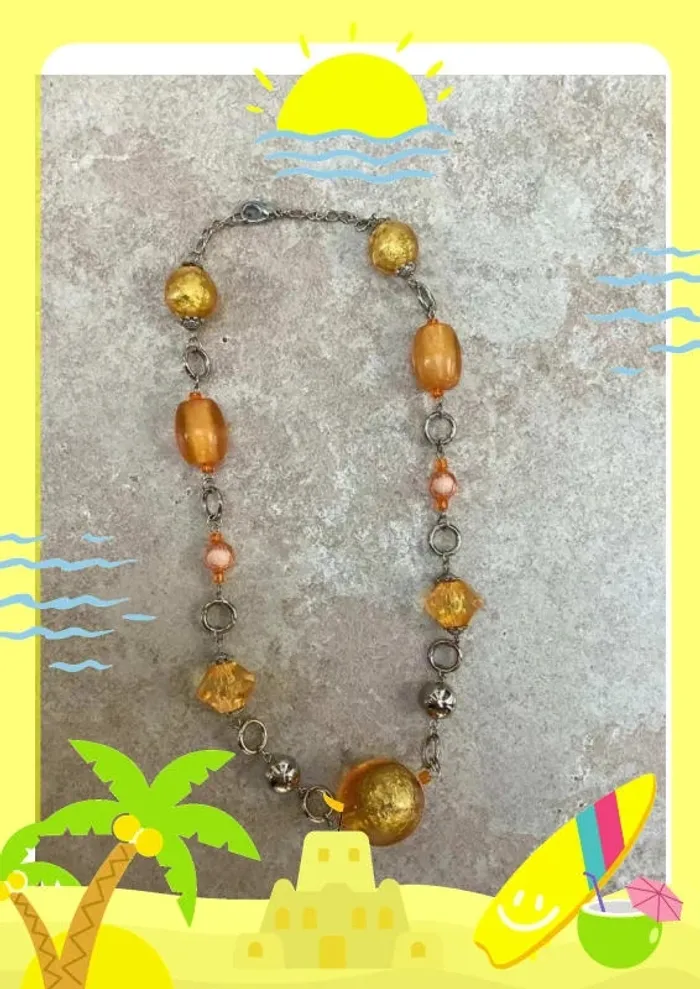 Collier orangé argenté avec boules - photo numéro 2