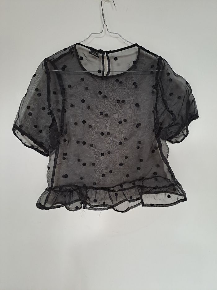 Blouse transparente noire à pois - photo numéro 2