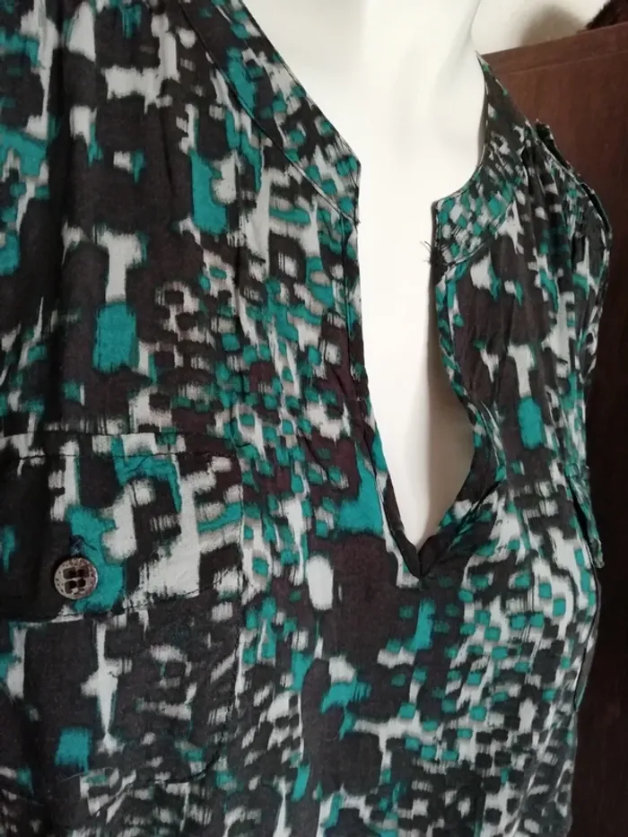 Top blouse chemise chemisier bariolé breal automne hiver noir black vert green - photo numéro 2