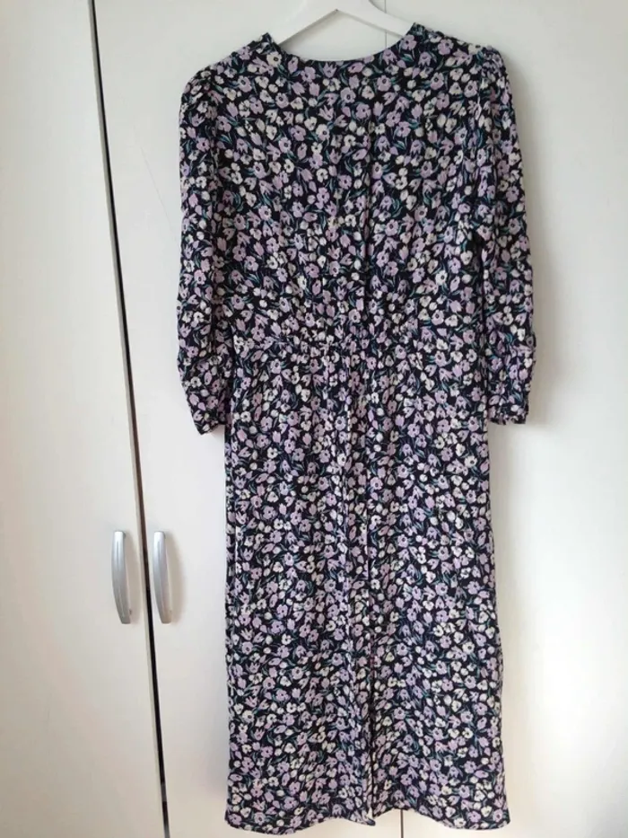 Robe longue col V manches 3/4 fleuries fluide 40 MNG - photo numéro 6