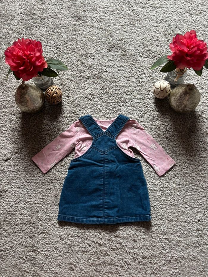🌺Ensemble robe en jeans bleu foncé et t-shirt manche longue rose Nijntje miffy Taille 3mois/62cm🌺 - photo numéro 6