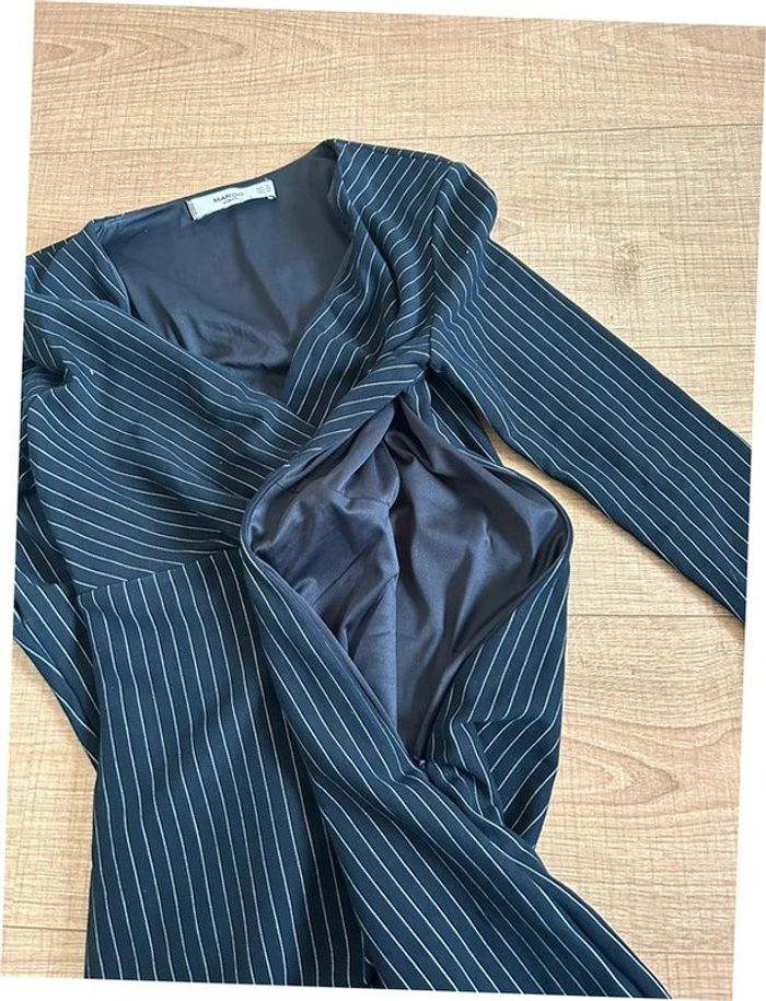Robe bleue marine à manches longues avec rayures blanches Mango taille S TBE - photo numéro 13
