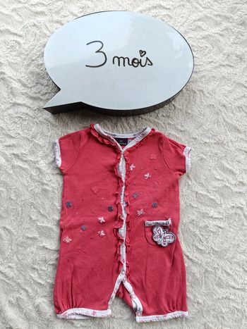 Barboteuse combinaison combi short Fille 3 mois Papillon Sergent major 100% coton