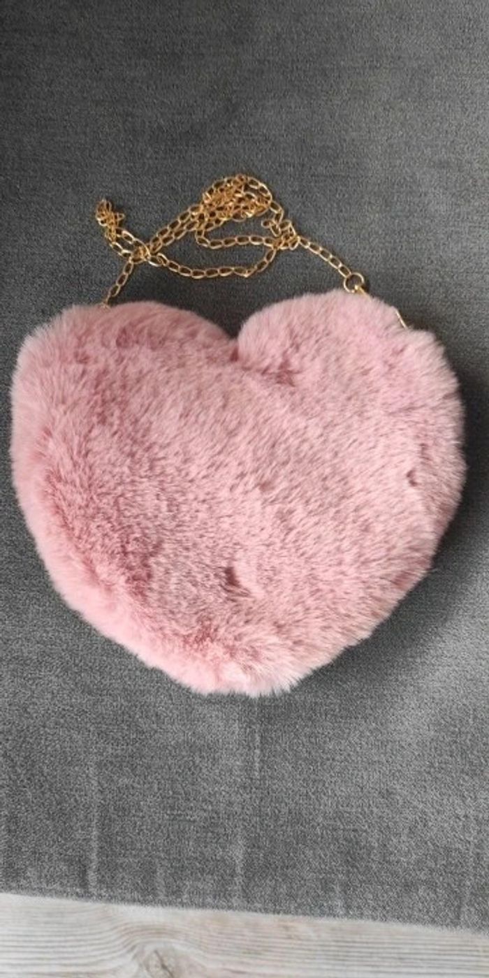 Sac coeur rose fausse fourrure - photo numéro 2