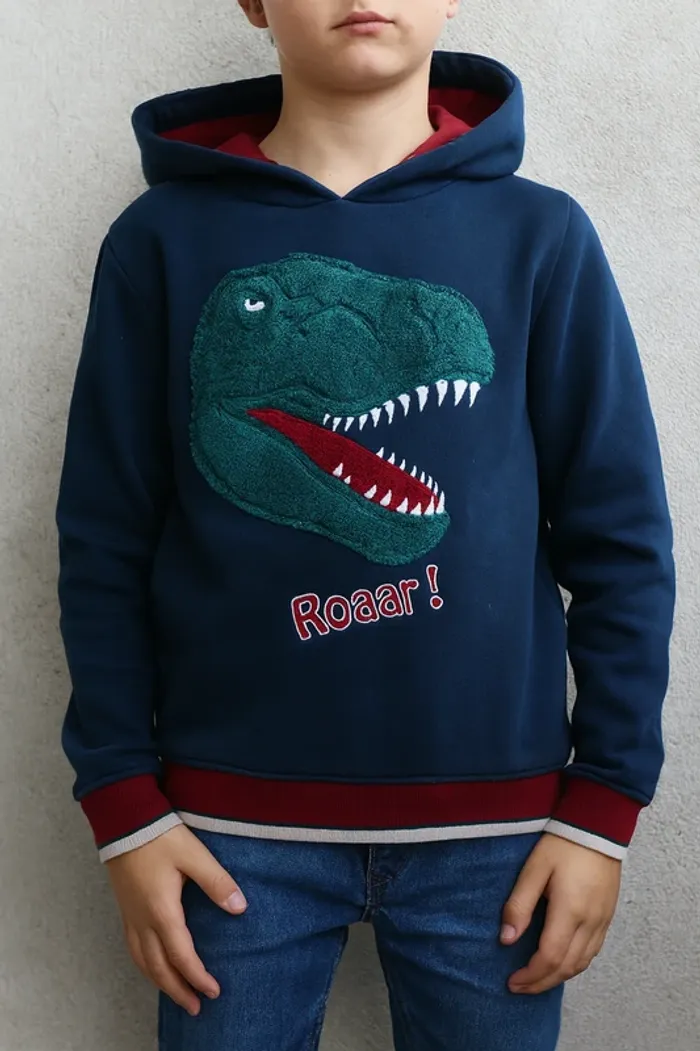 Sweat à capuche Dino – 8 ans – Bleu marine