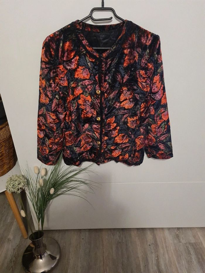 Veste vintage imprimée boutons dorés - photo numéro 2