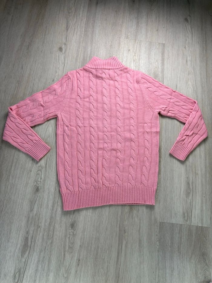 Torsadé Half zip demi zip Ralph Lauren col rond | Taille M hommes | Rose avec logo noir - photo numéro 3