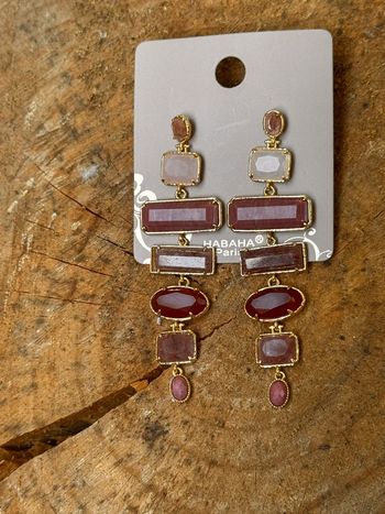 Grosses boucles d’oreilles acière inoxydable or habaha Paris quartz jade rose rhodhont