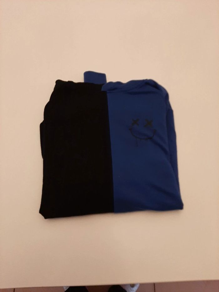 Sweat shirt homme capuche .bleu et noir.taille M. - photo numéro 4