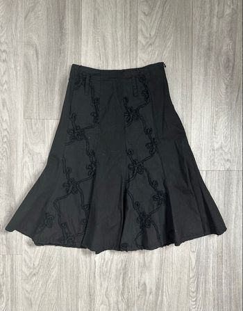 Jupe trapèze noire brodée patchwork Y2K Vintage T32/34 XXS/XS