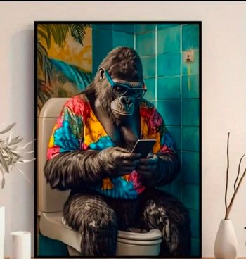 Toile murale déco intérieur singe humour