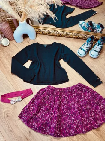 Taille 3 ans tenue 3 pièces fille Tao Kiabi bleu marine et violet * fleurs * 🌷