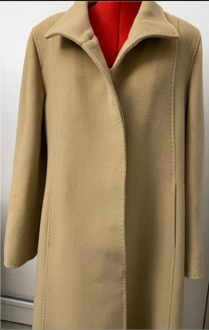 Manteau long droit beige laine vierge Un Jour ailleurs - photo numéro 3