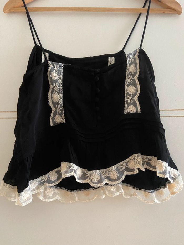 Petit crop top à bretelles noir et dentelle zara - photo numéro 4