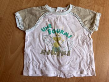 Beau T-shirt MC blanc et marron T. 18 mois/81 cm garçon TBE