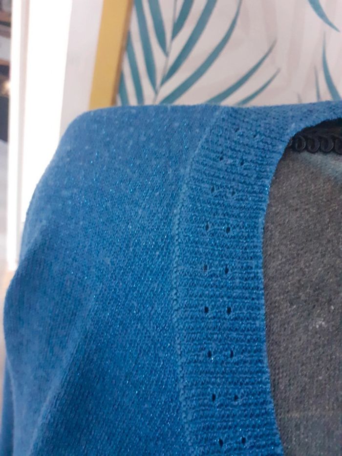 Pull chauve souris bleu pailette M L - photo numéro 3