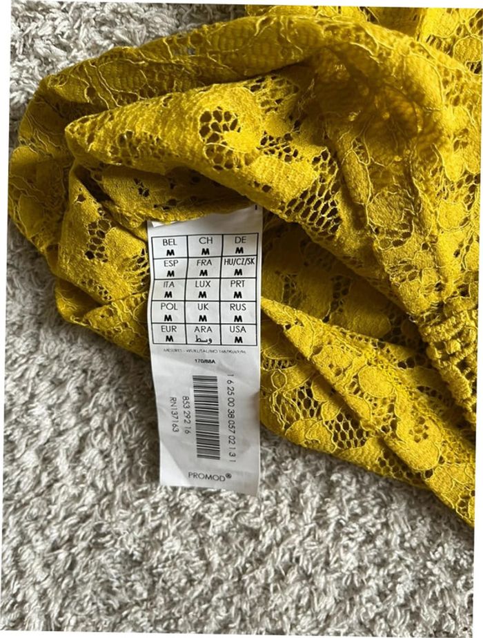 Teeshirt manches longues dentelles couleur jaune taille M marque Promod - photo numéro 5