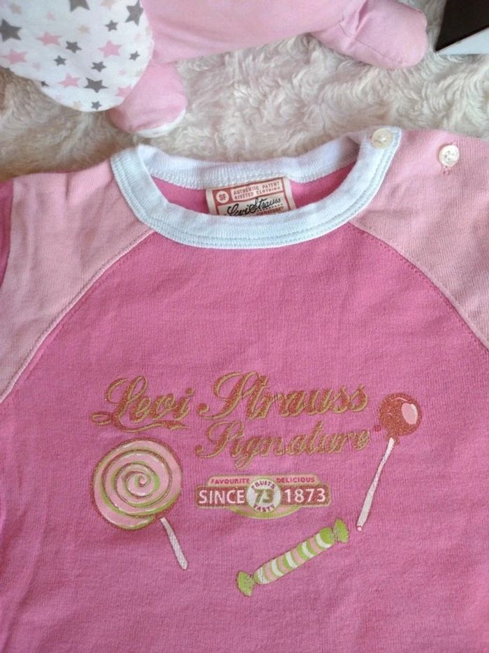 Lot de 2 tee shirt chemise manches courtes Fille 12 mois Levi Strauss signature 100% coton - photo numéro 4