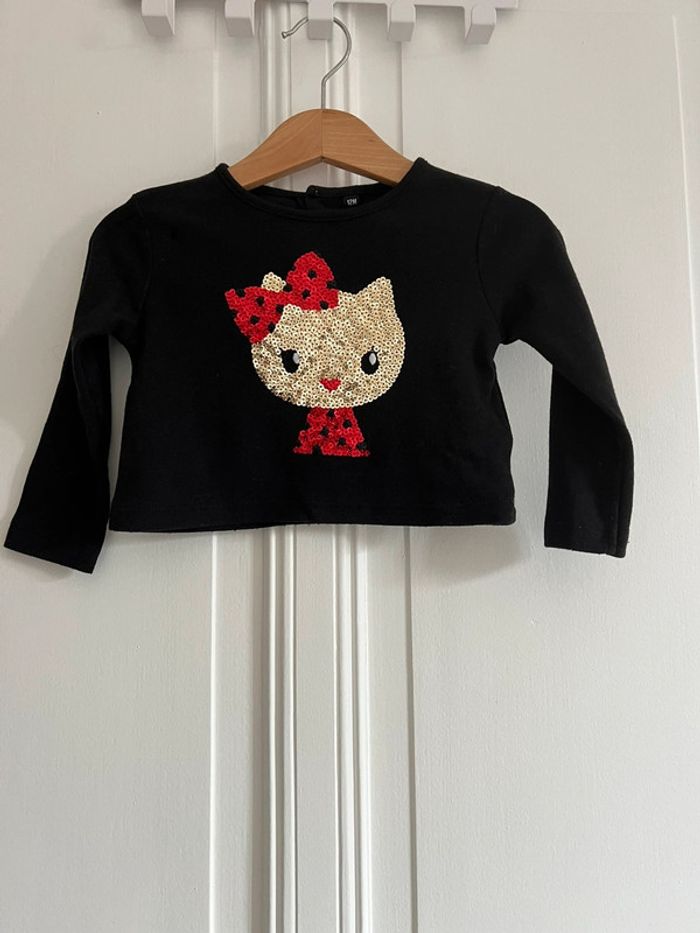 T-shirt manches longues noir à sequins 12 mois
