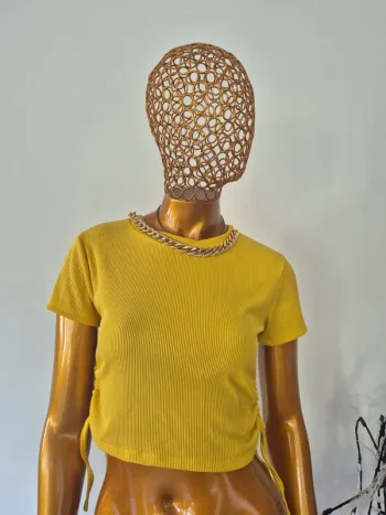 Top Court Manches Courtes Jaune Femme Taille Unique