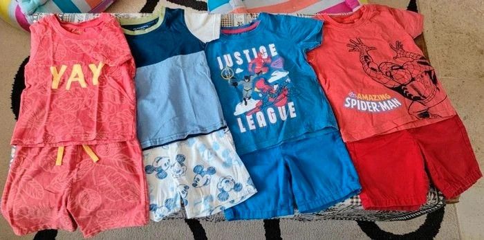 Lot de 4 ensembles 🧸 tee-shirts 🐦 et shorts 🌈 Disney 🎈et Spiderman 🌈 18 à 24 mois 🧸