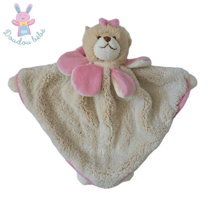 Doudou plat Ours polaire beige rose pétales BUKOWSKI